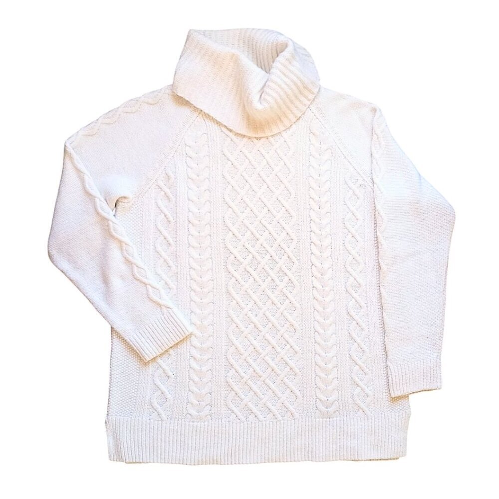 Cozy Croft & Barrow Cream Cable Knit Turtleneck Sweater, Size L – Classic Winter